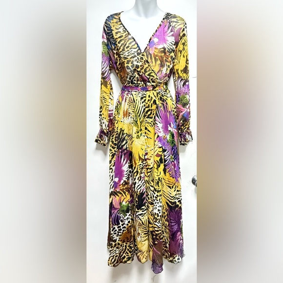 Vibrant Multicolor Wrap Dress - Picture 1 of 12